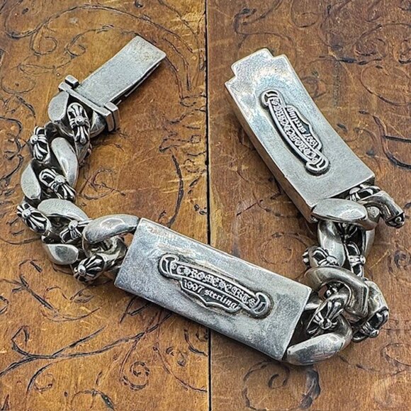 Chrome Hearts Dagger Dual I.D. Sterling Silver Unisex Bracelet Rockstar - Picture 3 of 12
